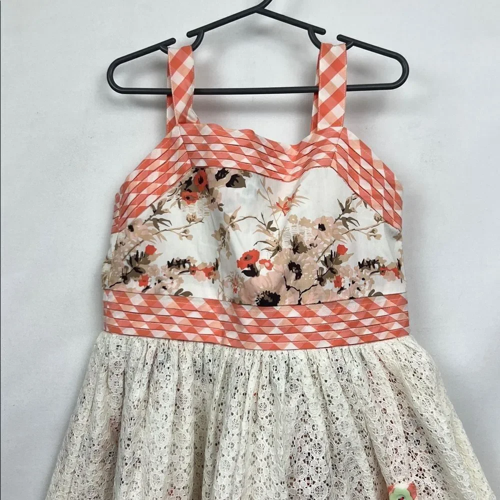 Matilda Jane ivory and orange floral sundress with lace overlay size 6 New!
